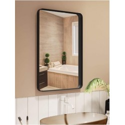  XCAEGV Rectangle Metal Frame Wall Mirror for Bathroom 18 x 24 Inch Wall Mounted Vanity Mirror Rounded Corner Black Frame Decorative Mirrors for Bedroom