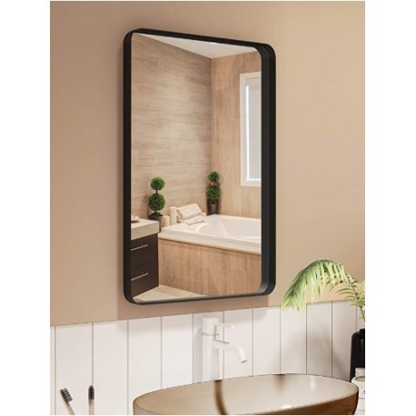  XCAEGV Rectangle Metal Frame Wall Mirror for Bathroom 18 x 24 Inch Wall Mounted Vanity Mirror Rounded Corner Black Frame Decorative Mirrors for Bedroom