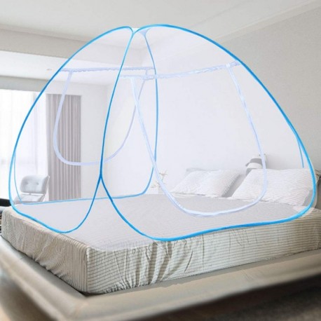 JREEDI Pop-Up Mosquito Net Portable Folding Mosquito Net Tent with Bottom Double Doors Bed Tent for Baby Toddlers Adult (King Size, 71"x79"x59") (Blue)