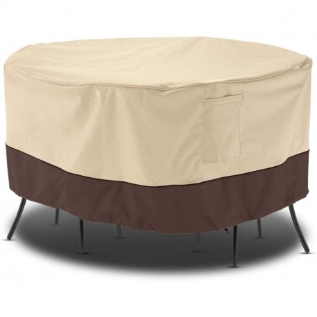 DCGYBH Outdoor Furniture Set Cover, Patio Waterproof Table and Chair Cover, Heavy Duty Large Veranda Round Dining Table Cover with Air Vent, Weather Resistant, 94" Dia, Beige & Brown