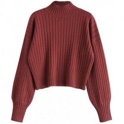 PVATGB Women's Mock Neck Long Sleeve Ribbed Knit Basic Pullover Sweater
