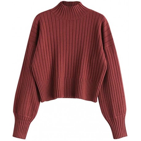 PVATGB Women's Mock Neck Long Sleeve Ribbed Knit Basic Pullover Sweater