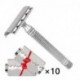ETRUMN Double Edge Safety Razor,Classic Long Handle Adjustable Safety Wet Shaving Kit for Men with 10PCs Replacement Shaving Blades 