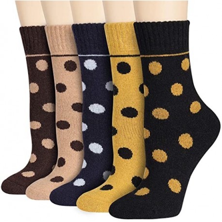 QIXULM Women's Winter Wool Socks Warm Soft Pattern Crew Socks (5 Pairs)