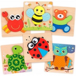 BGIUQD Wooden Jigsaw Puzzle Set, 6 Pack Animal Shape Color Montessori Toy, Fine Motor Skill Early Learning Preschool Educational Gift Game for 2 3 4 5 Years Old Kid Toddler
