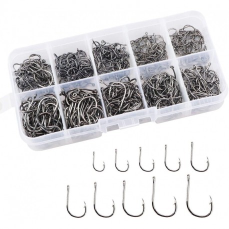 CPOGEBD Fishing Hooks, 500 Pack High Carbon Steel Circle Hooks with Barbs Premium Fishhooks with Plastic Box, 10 Sizes Fishing Hooks Freshwater Fish Hooks