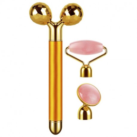 YUHUO 3-IN-1 Electric Jade Roller Vibrating Facial Roller & Face Massager, Rose Quartz