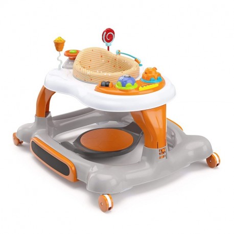 kepitc 3-in-1 Activity Walker and Rocker with Jumping Board and Feeding Tray, Interactive Walker with Toy Tray and Jumping Board for Toddlers and Infants- Orange