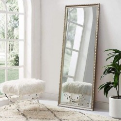 Zhangui Full Length Mirror Standing Hanging or Leaning Against Wall, Large Rectangle Bedroom Mirror Floor Mirror Dressing Mirror Wall-Mounted Mirror, Champagne Gold Solid Wood Plaster Frame