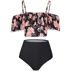 Zhuaguo High Waisted Flounce Bikini Set,Tummy Control Swimsuits for Women,Off Shoulder