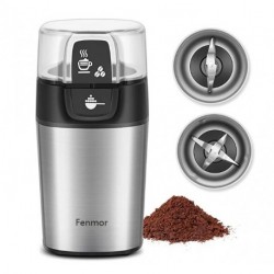 Electric Coffee Grinder, Fenmor Stainless Steel Spice Grinder Coffee Bean Grinder with 2 Removable Blade Bowls, 70g/12 Cups Large Capacity, 200W Great Power, Dry Wet Grinders for Nuts Seed Grains